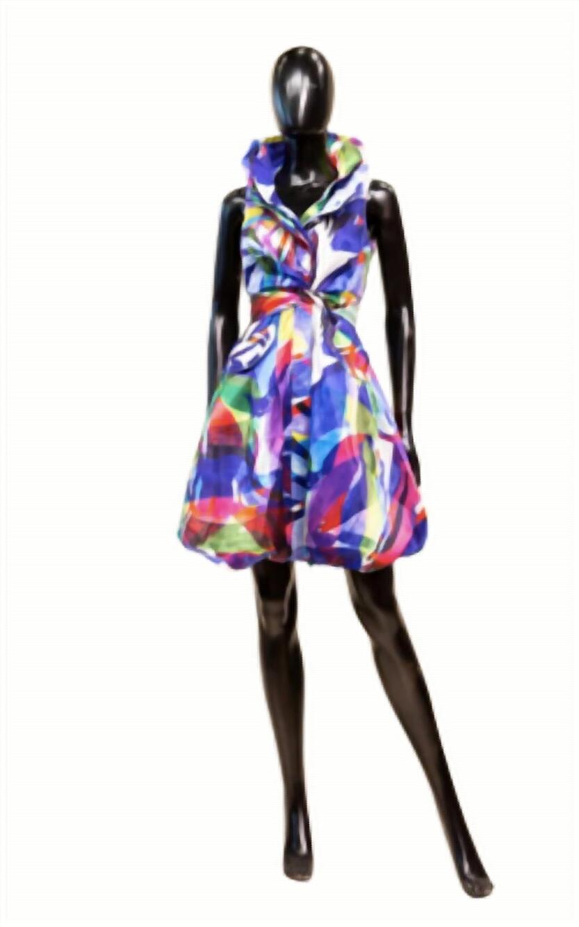 NEW SAMUEL DONG women's print bubble dress in blue multi